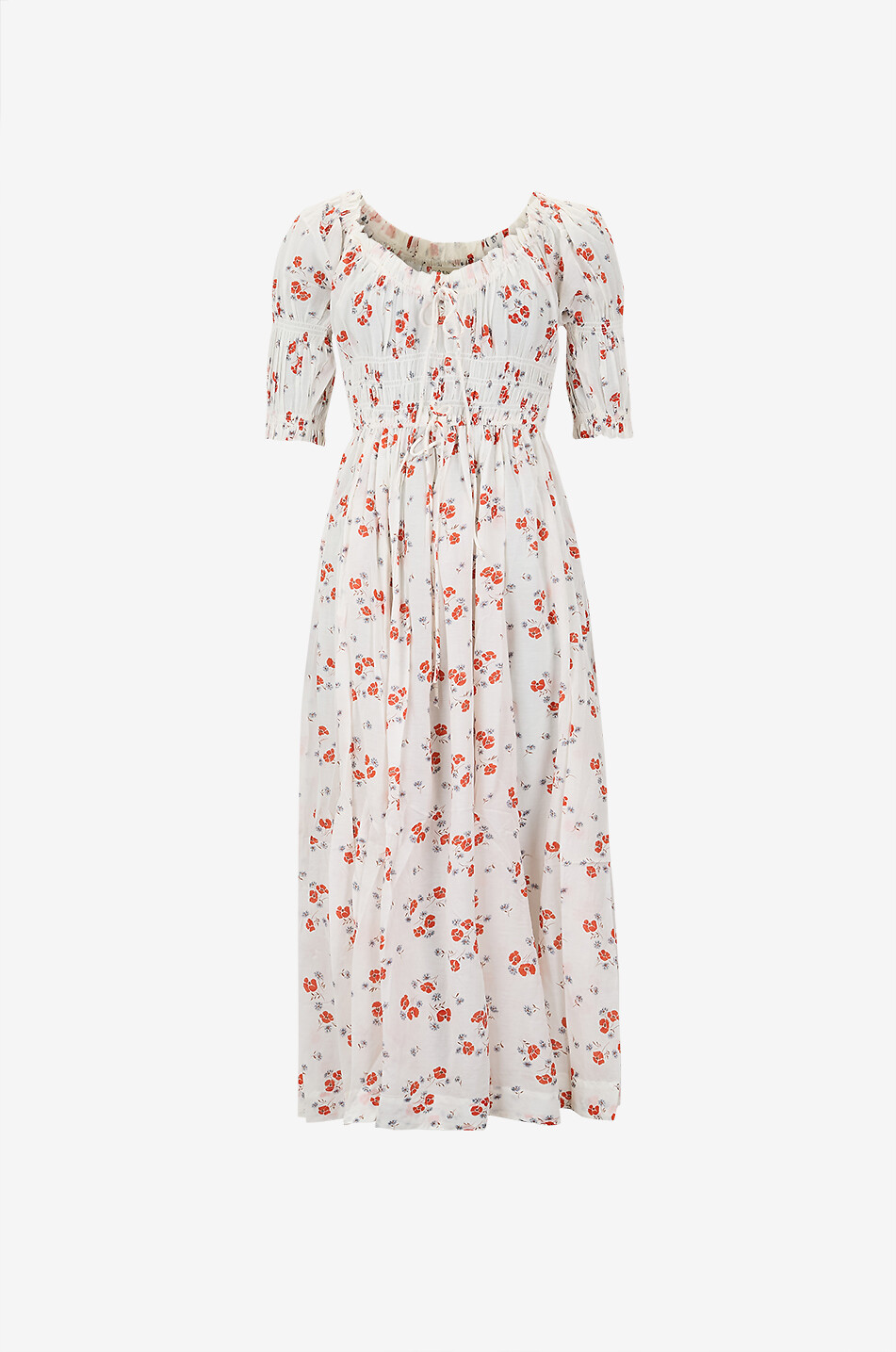 Ischia Poppy Field floral voile midi dress