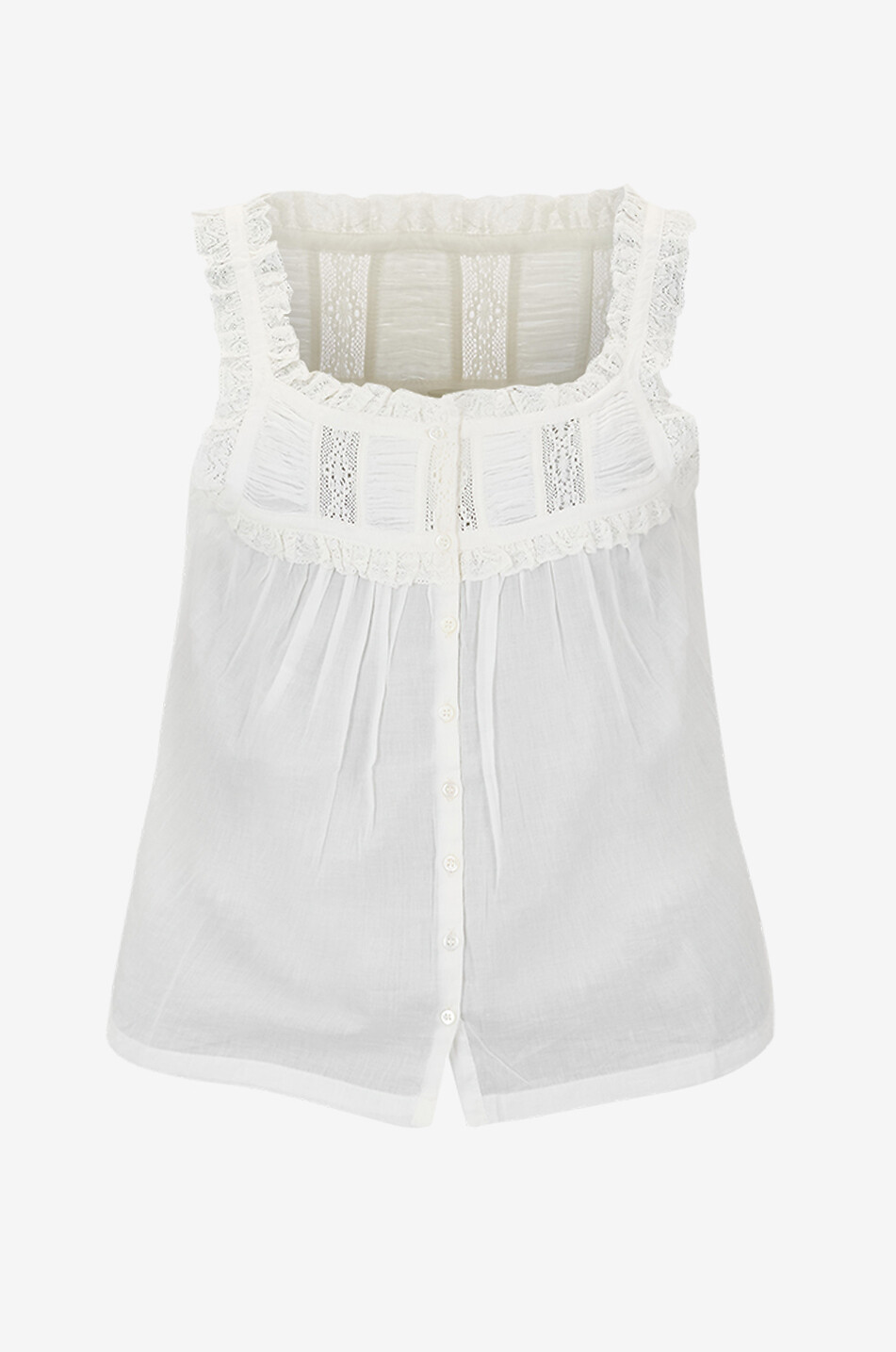 Top sans manches en voile de coton et dentelle Fidella