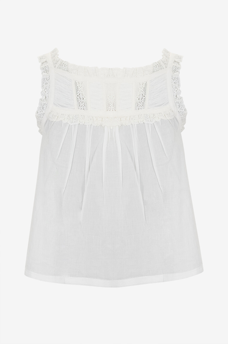 DÔEN Top sans manches en voile de coton et dentelle Fidella Femme BLANC 2