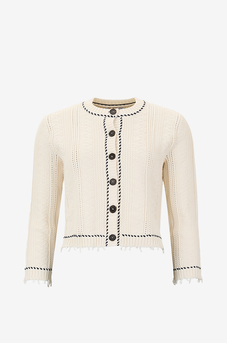 Fringed cropped cable-knit cotton cardigan