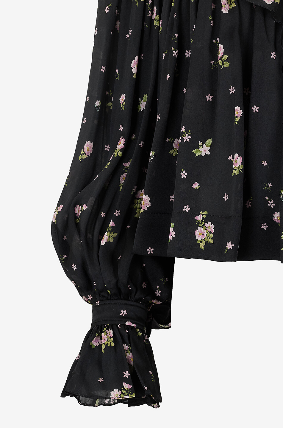 CHLOE Boxy-Top aus geblümter Seiden-Charmeuse mit Rüschen Damen SCHWARZ 3