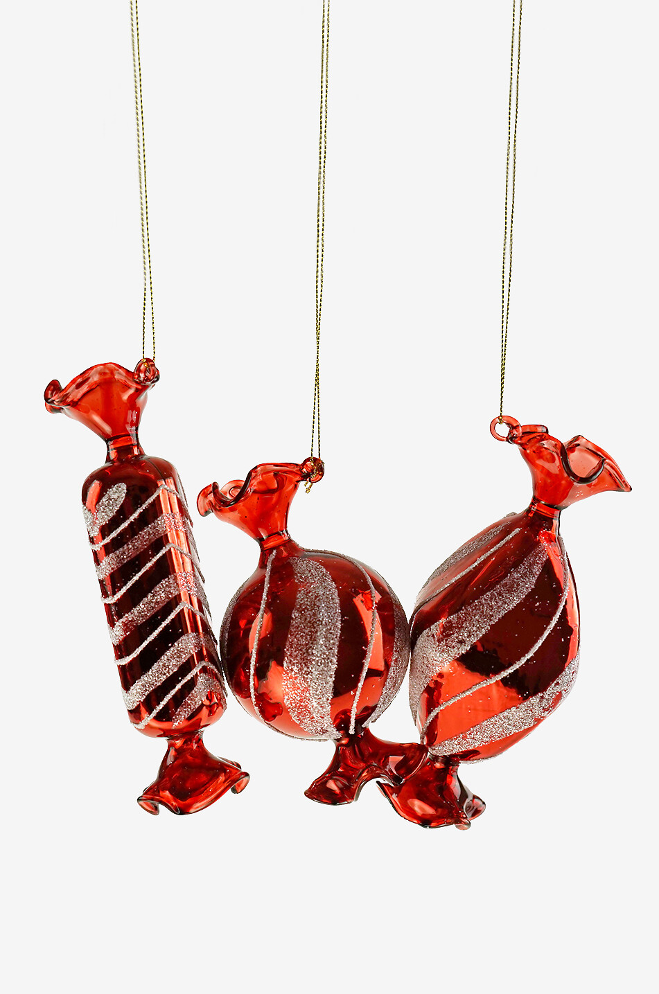 Candy set of 3 glass Christmas hanging ornaments