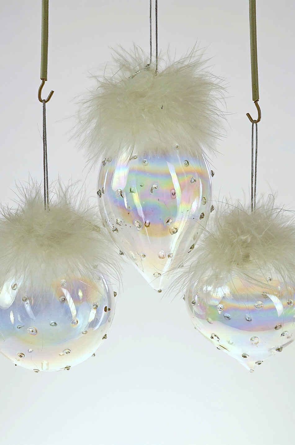 WERNER VOSS 3er-Set Weihnachtskugeln mit Kristallen und Federn Haus WEISS 1