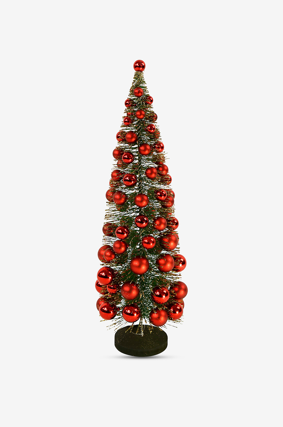 Christmas tree with plastic decorative baubles