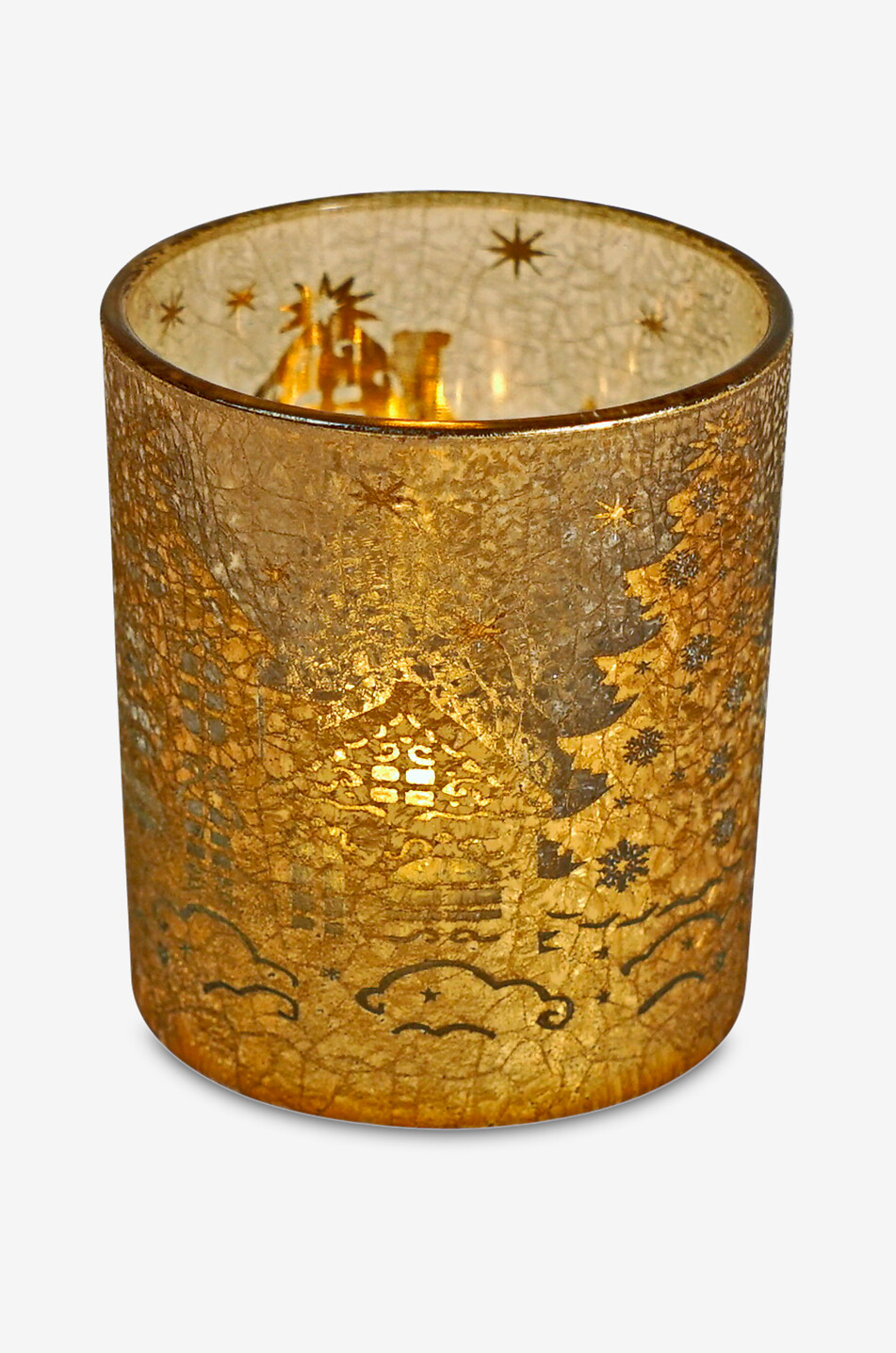 WERNER VOSS Handgefertigter Glas-Teelichthalter mit Haus-Motiv 7x8cm Haus GOLDEN 1