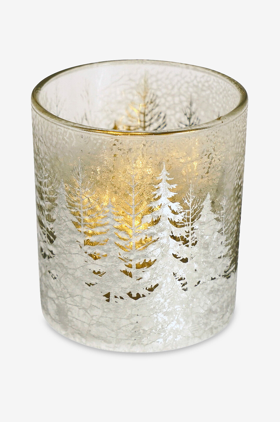 WERNER VOSS Glas-Windlicht mit Tannenbaum-Dekor Haus SILBER 1
