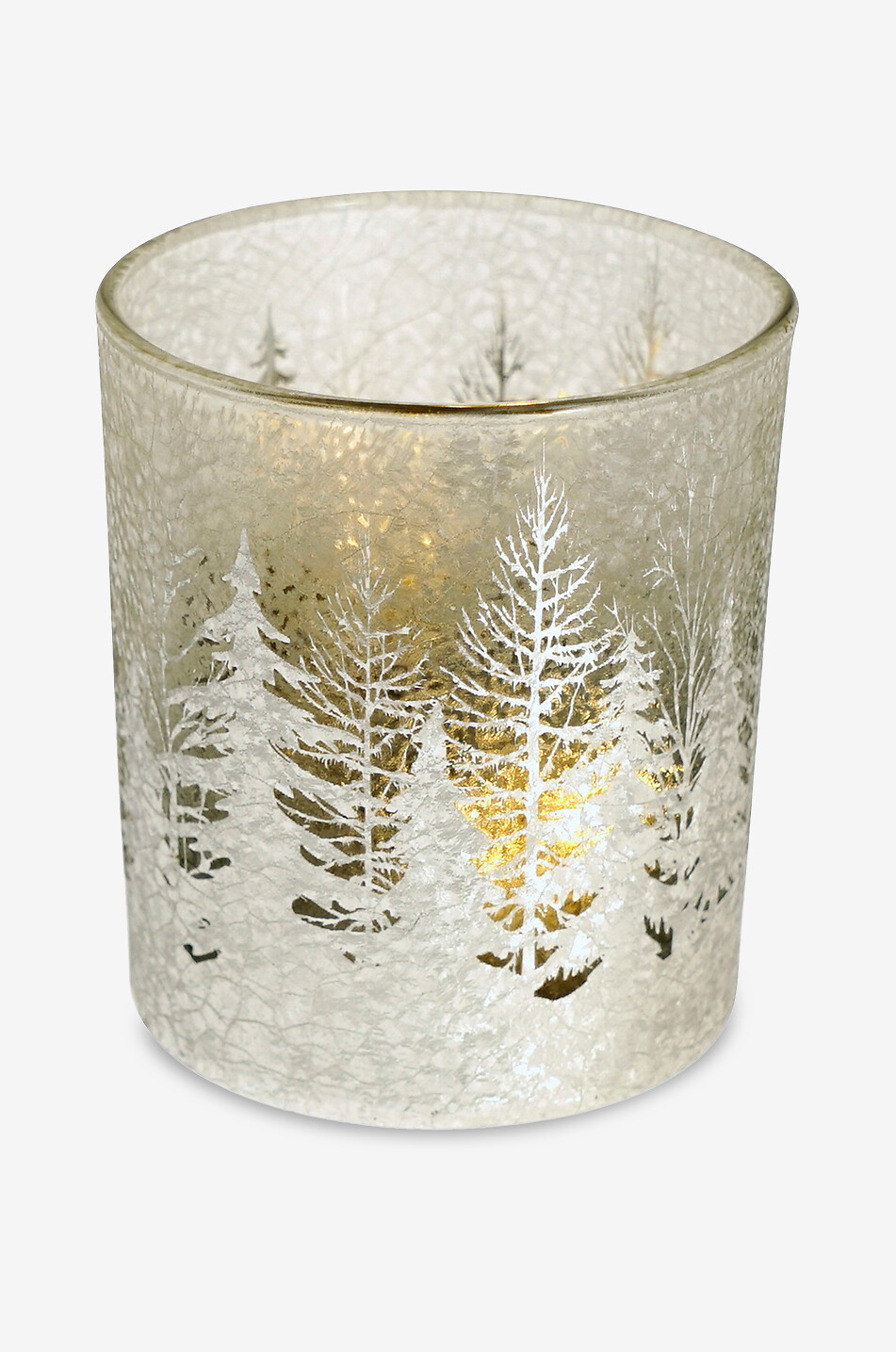 Dekoriertes Glaswindlicht mit Tannenmotiv