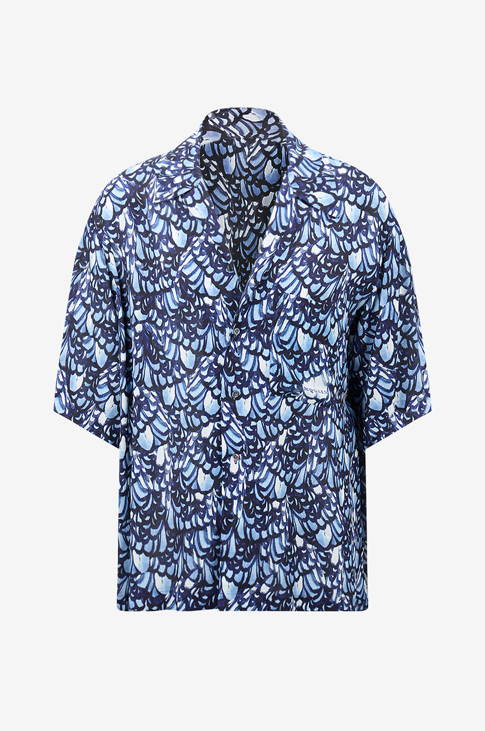 ALEXANDER McQUEEN Weites Kurzarm-Hemd Feather Print Herren BLAU 1