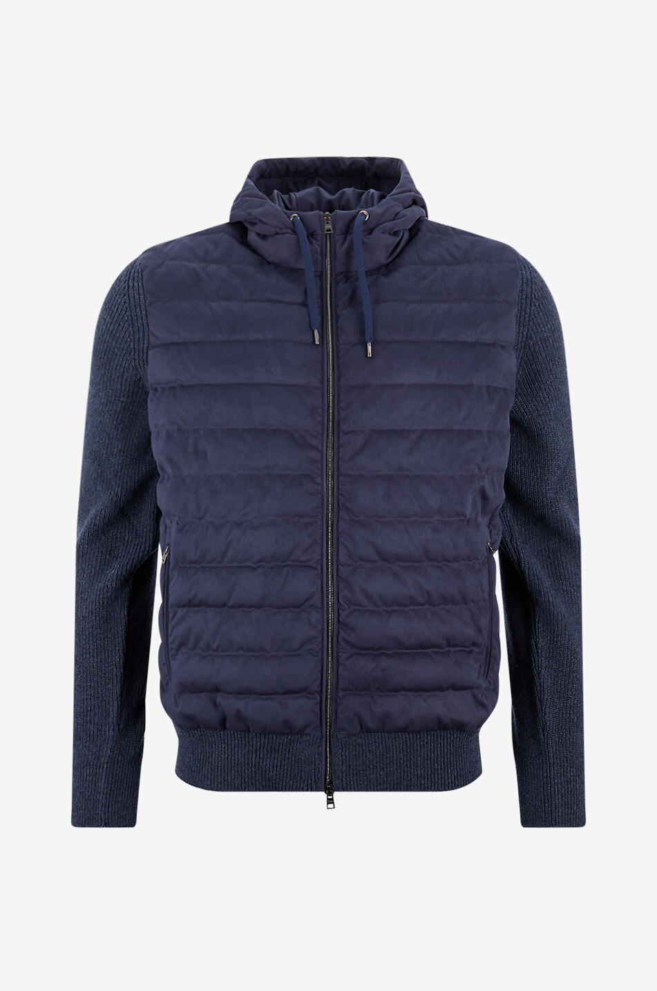 HERNO Resort wool cardigan with quilted faux suede Men DARK BLUE 1