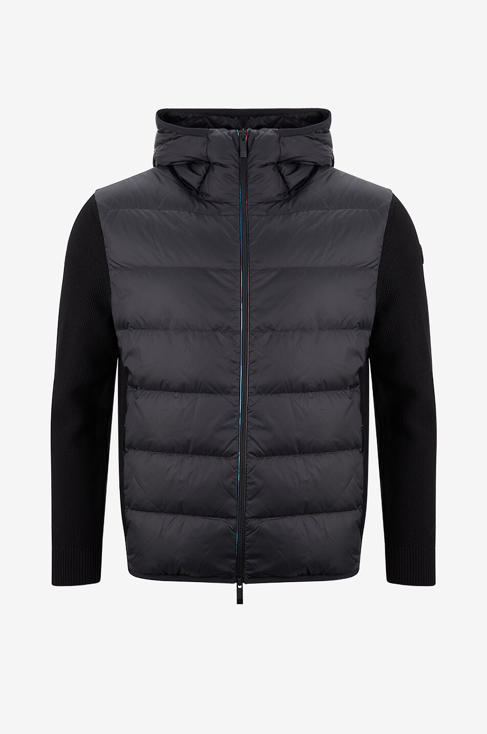 MONCLER Rice knit hooded cardigan with down yokes Men BLACK 1