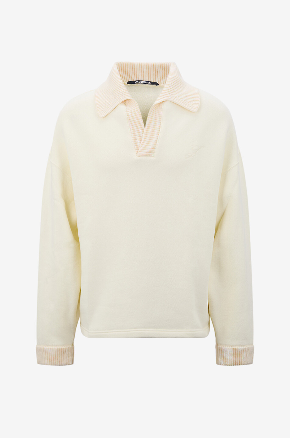 JACQUEMUS Le polo Punto cotton fleece and knit long-sleeved polo shirt Men Light beige 1