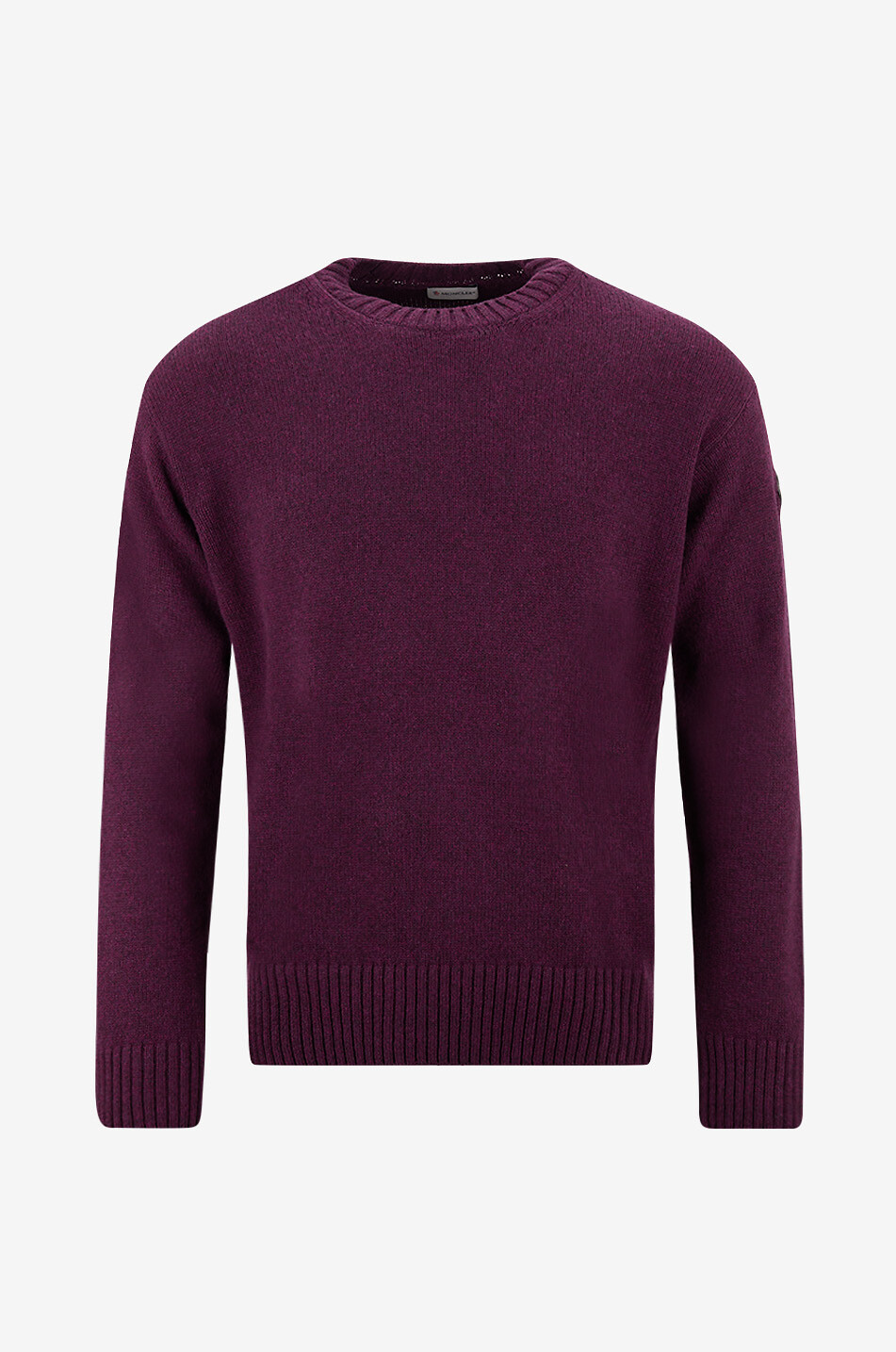 MONCLER Wool and cashmere crewneck jumper with leather patch Men DARK PINK 1