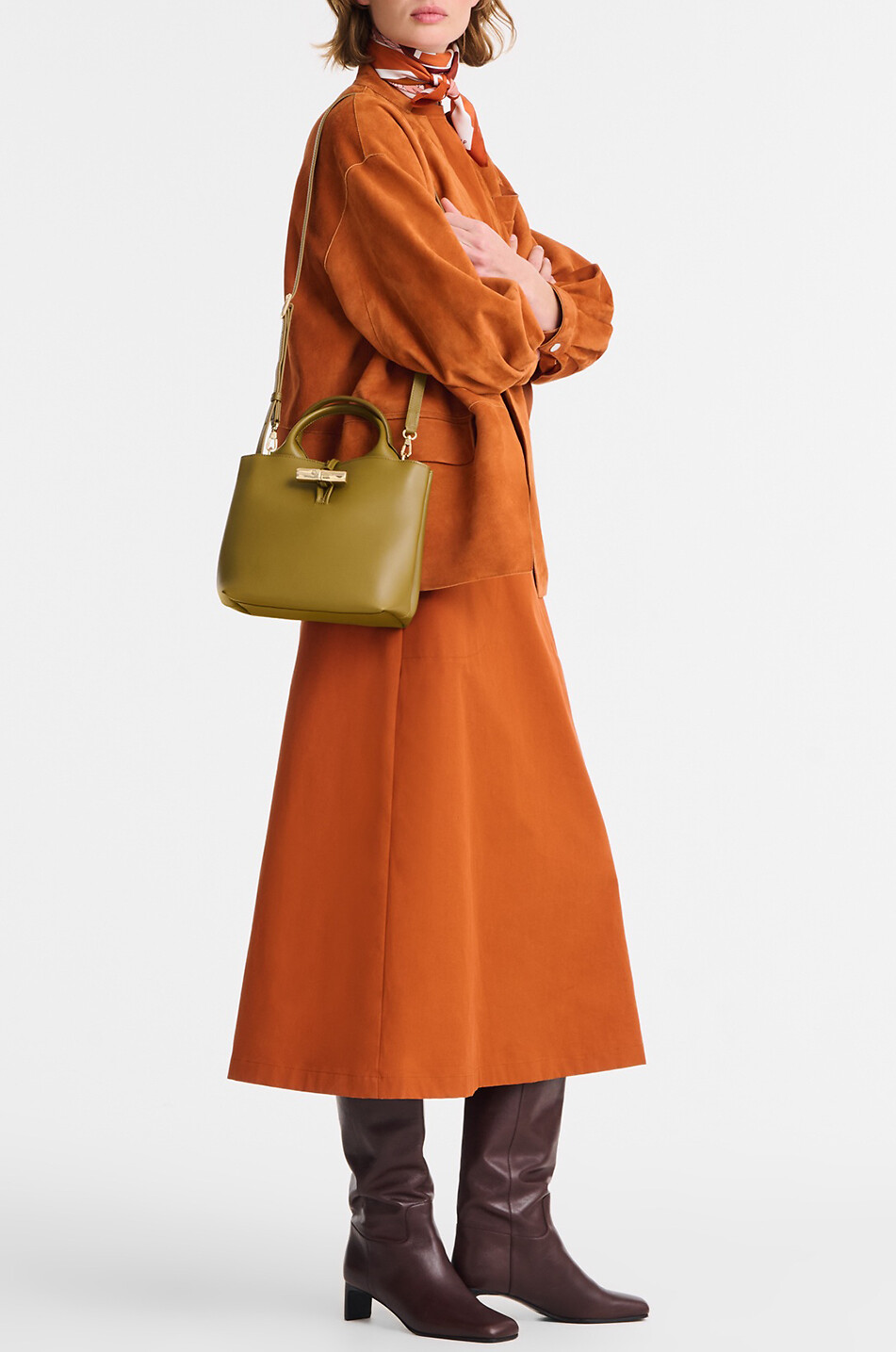 LONGCHAMP Sac à main en cuir lisse Le Roseau S Femme KAKI 4