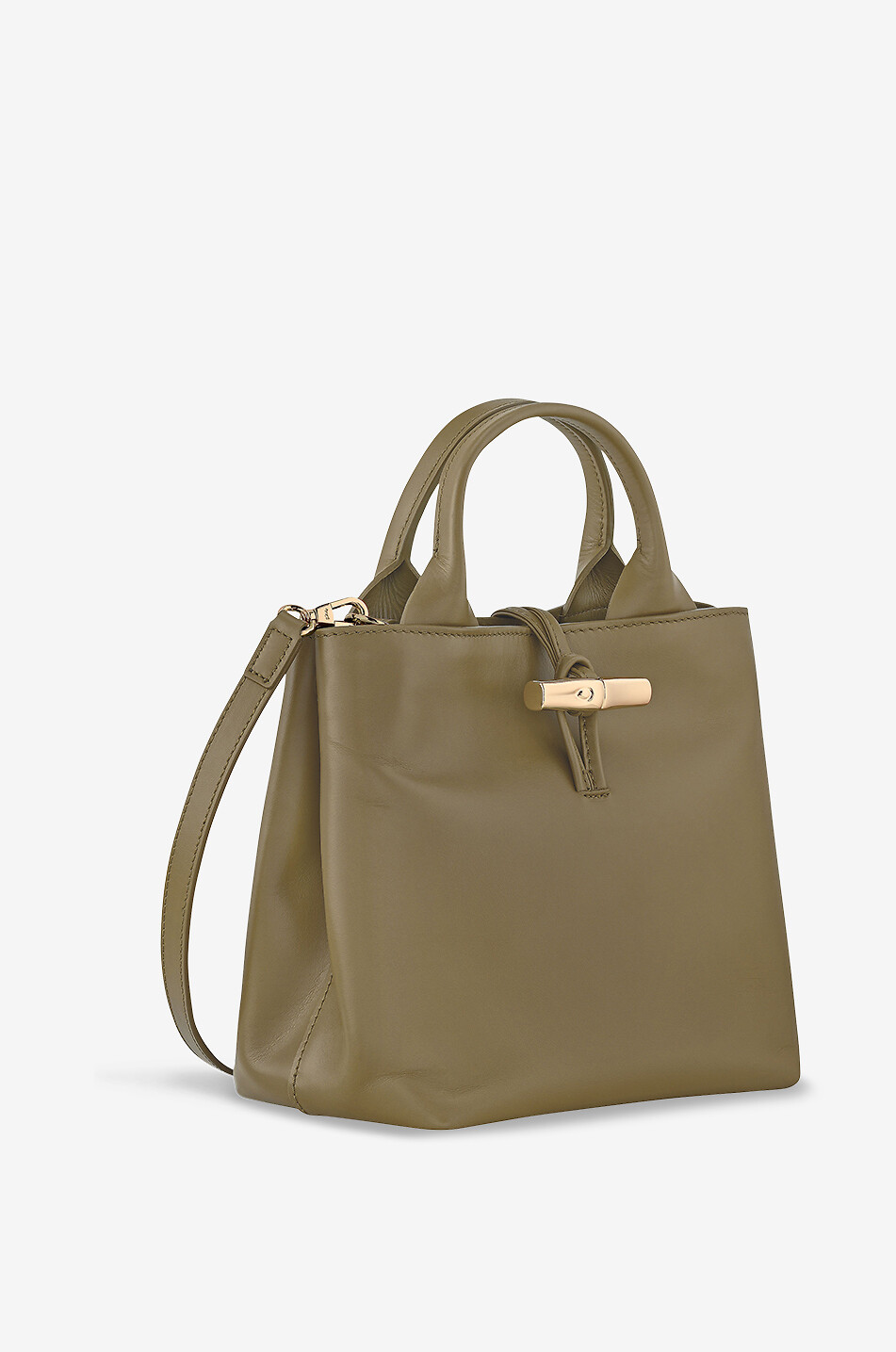 LONGCHAMP Sac à main en cuir lisse Le Roseau S Femme KAKI 2