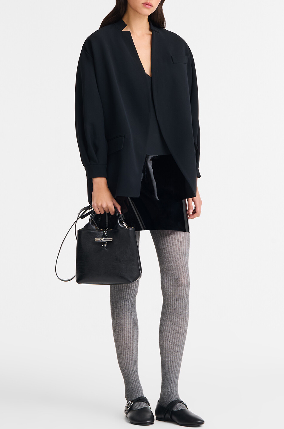 LONGCHAMP Le Roseau S crinkle leather bucket bag Women BLACK 4