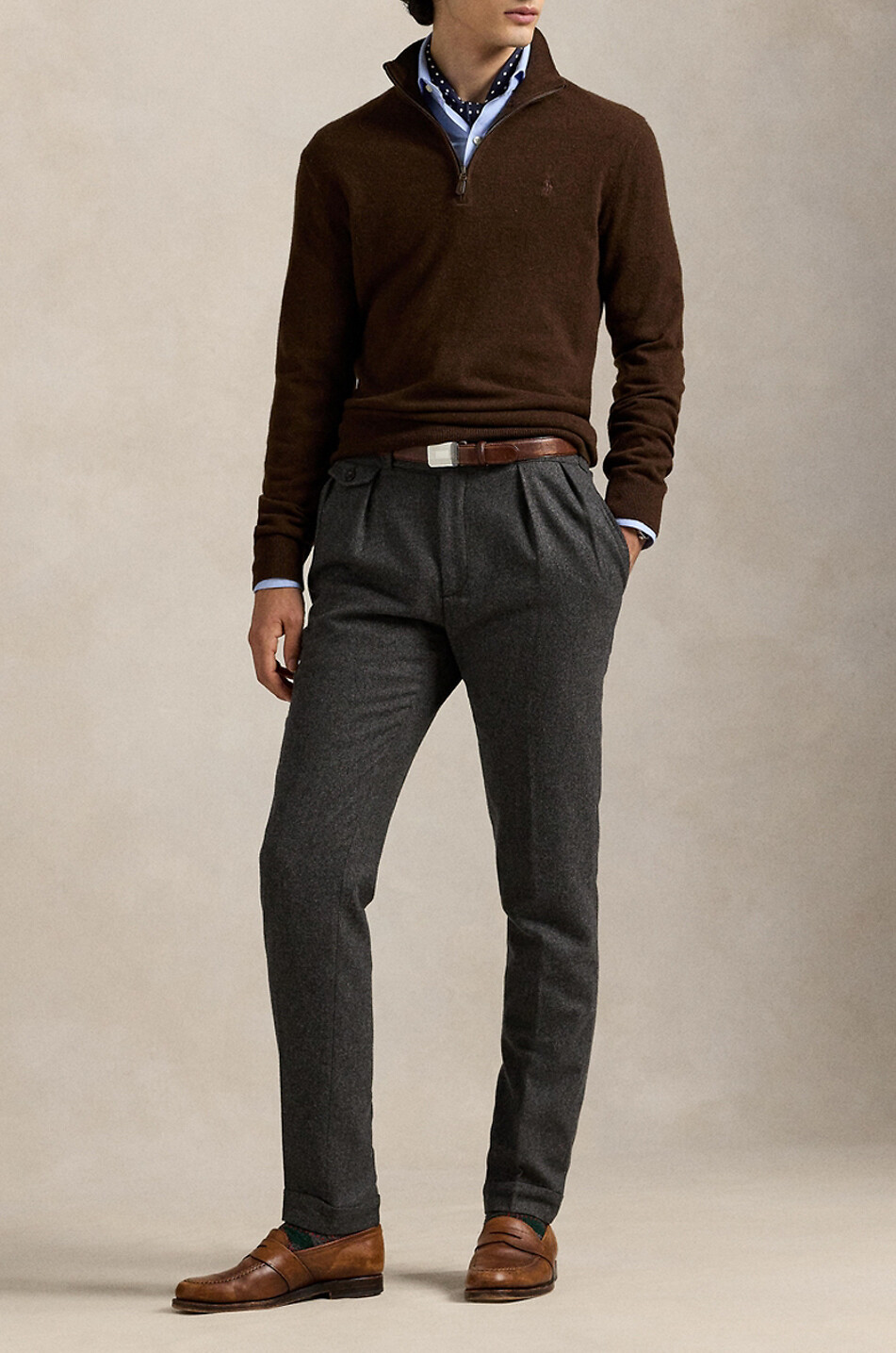 POLO RALPH LAUREN Pony half-zip stand-up collar wool jumper Men BROWN 2