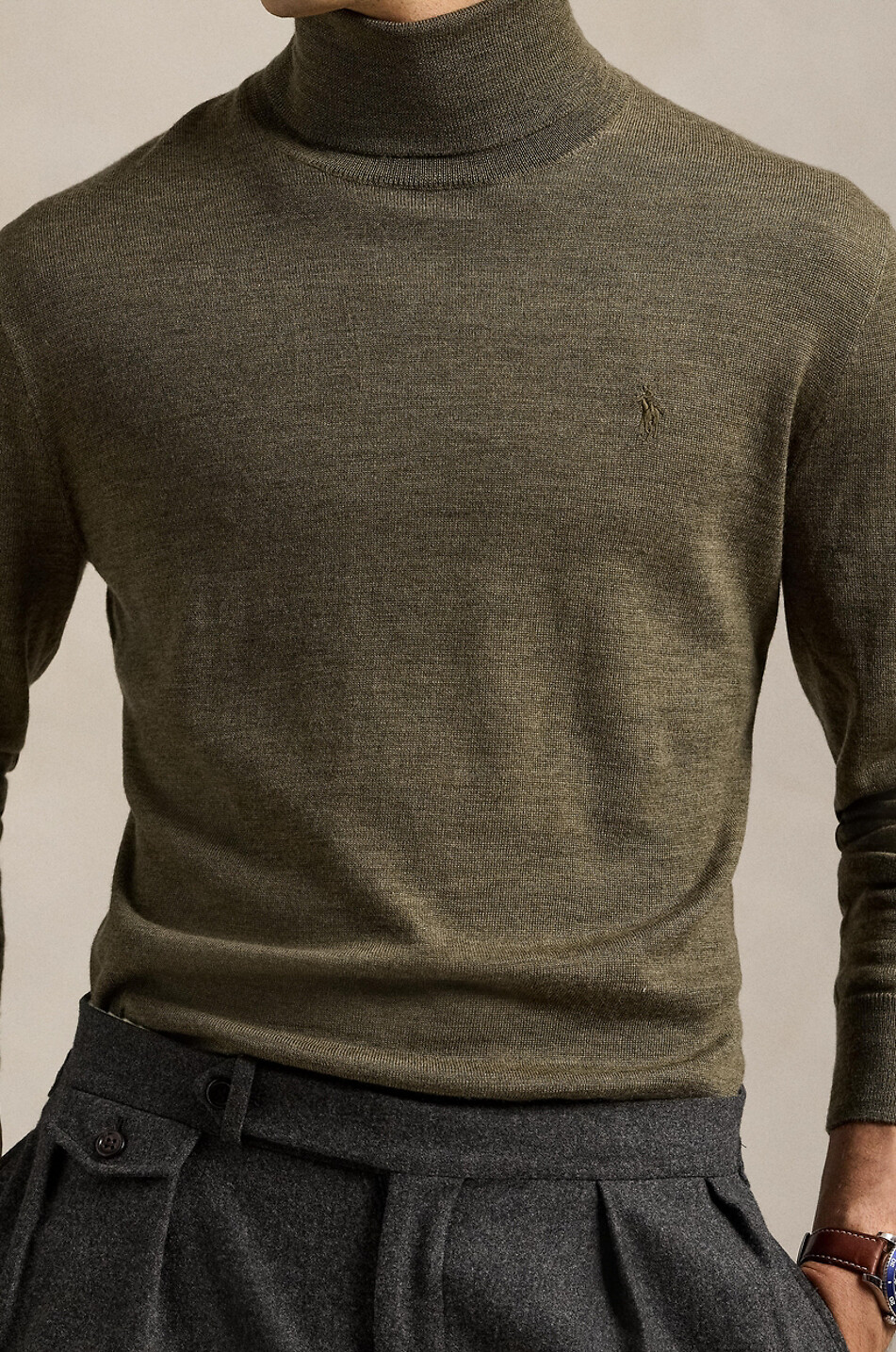POLO RALPH LAUREN Pony turtleneck fine-gauge merino wool jumper Men KHAKI 4