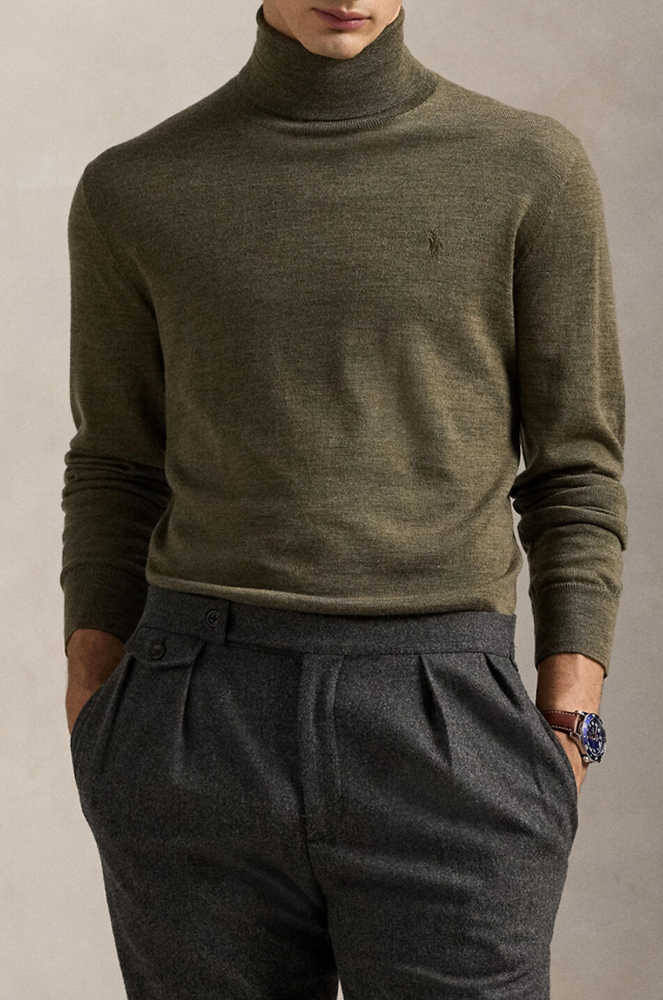 POLO RALPH LAUREN Pony turtleneck fine-gauge merino wool jumper Men KHAKI 5