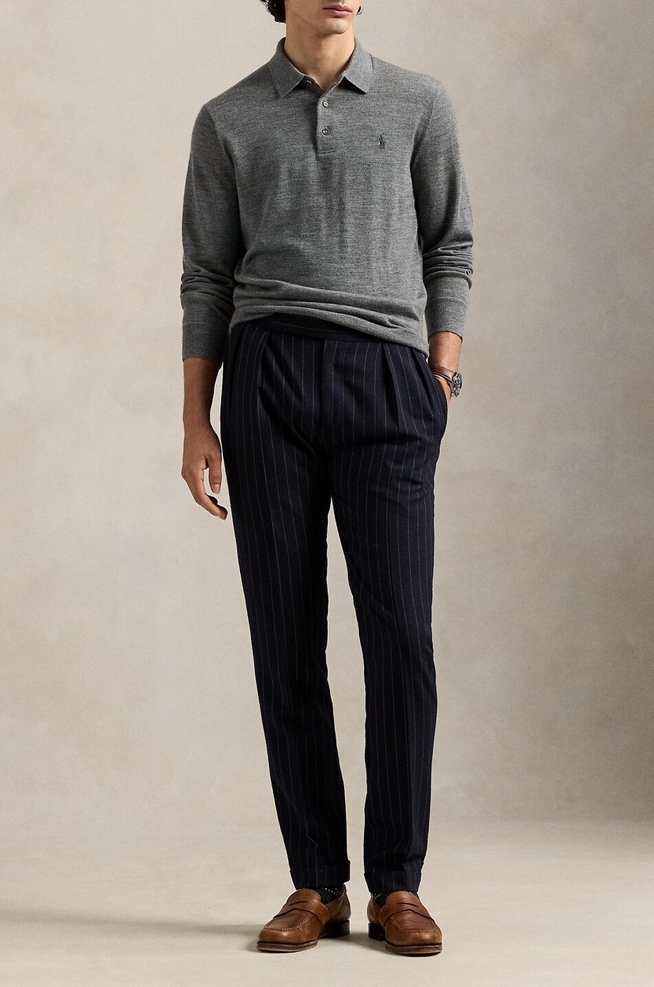 POLO RALPH LAUREN Pony fitted wool polo jumper Men MEDIUM GREY 2