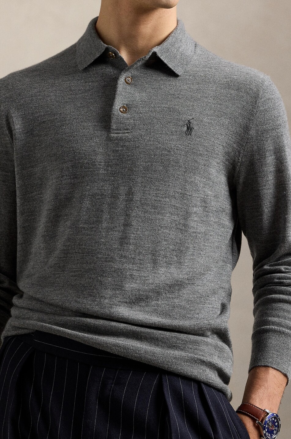 POLO RALPH LAUREN Pony fitted wool polo jumper Men MEDIUM GREY 4