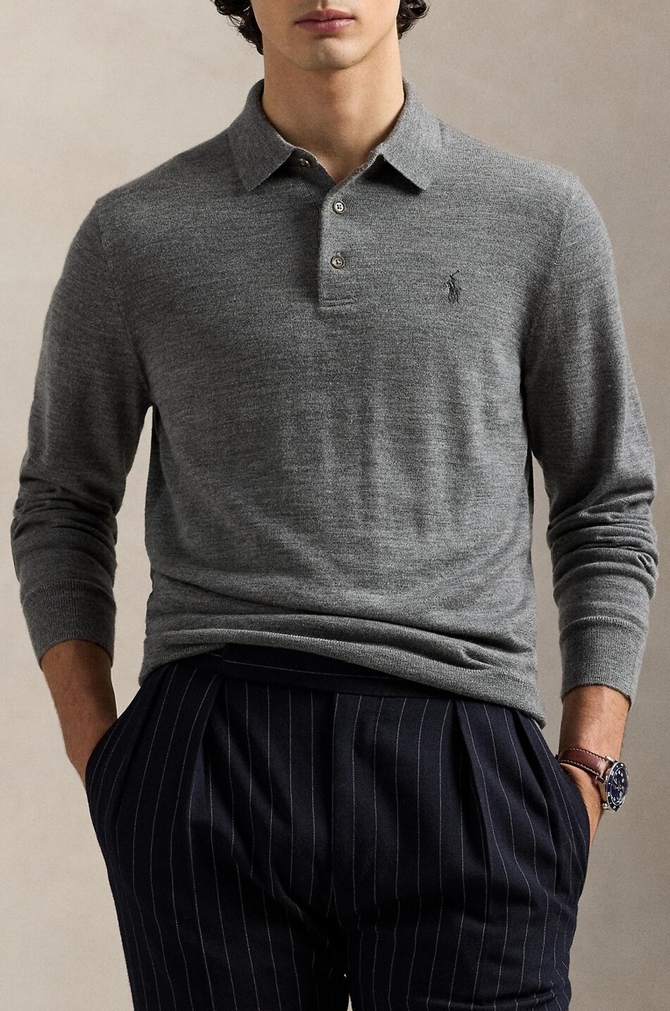 POLO RALPH LAUREN Pony fitted wool polo jumper Men MEDIUM GREY 6