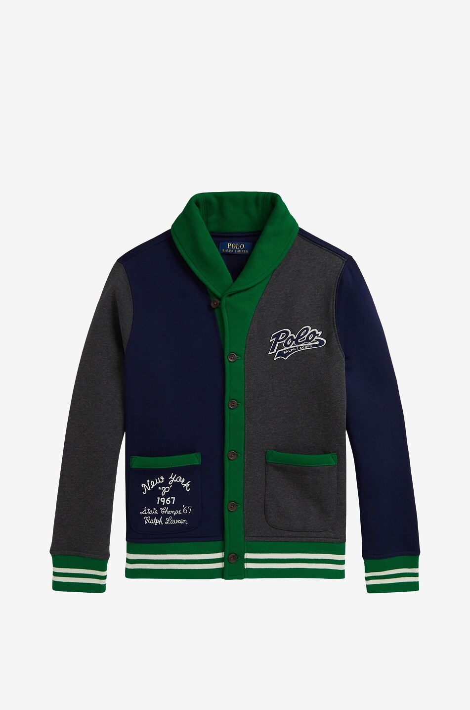 POLO RALPH LAUREN Logo patch boys' colour block fleece cardigan Boy DARK GREY 1