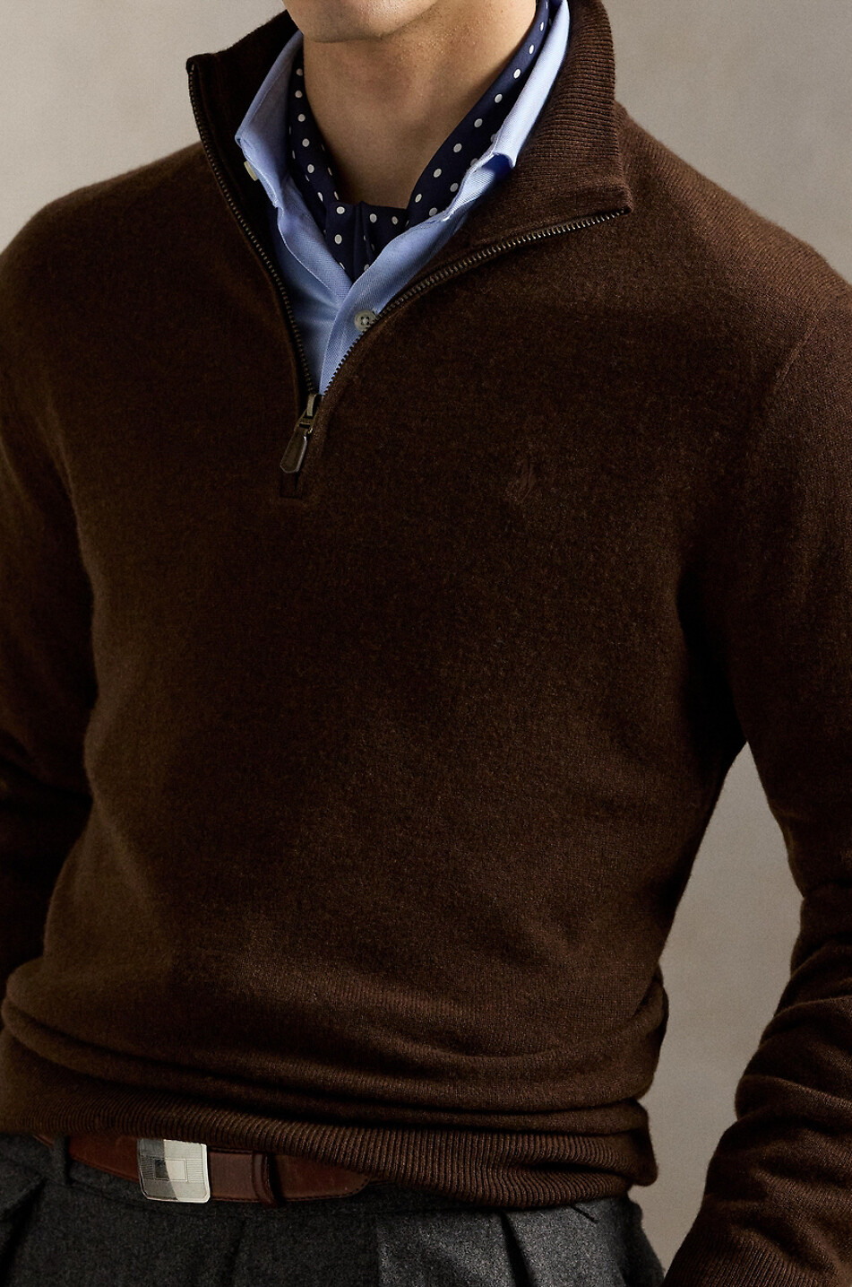POLO RALPH LAUREN Pony half-zip stand-up collar wool jumper Men BROWN 4