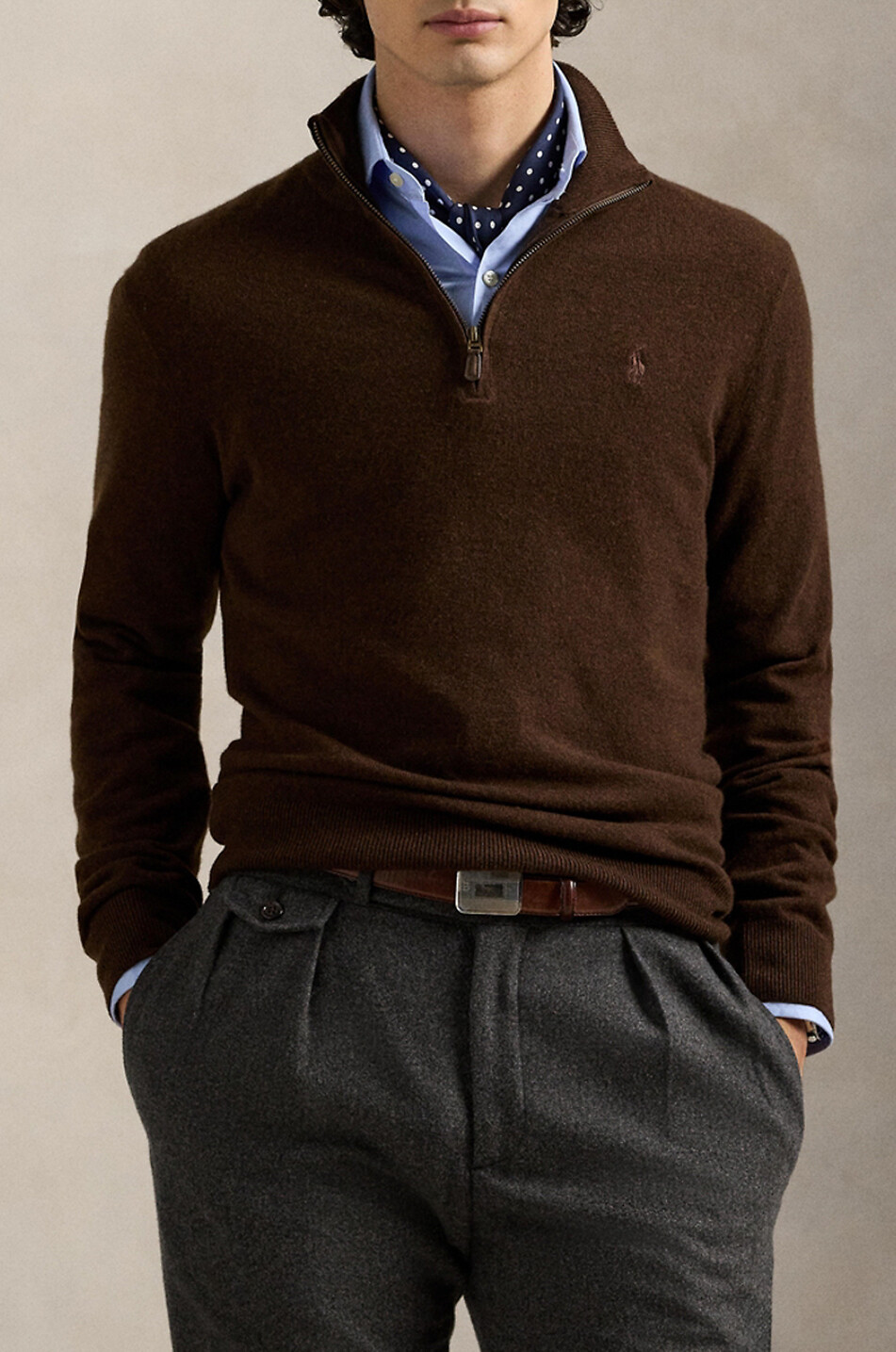 POLO RALPH LAUREN Pony half-zip stand-up collar wool jumper Men BROWN 5