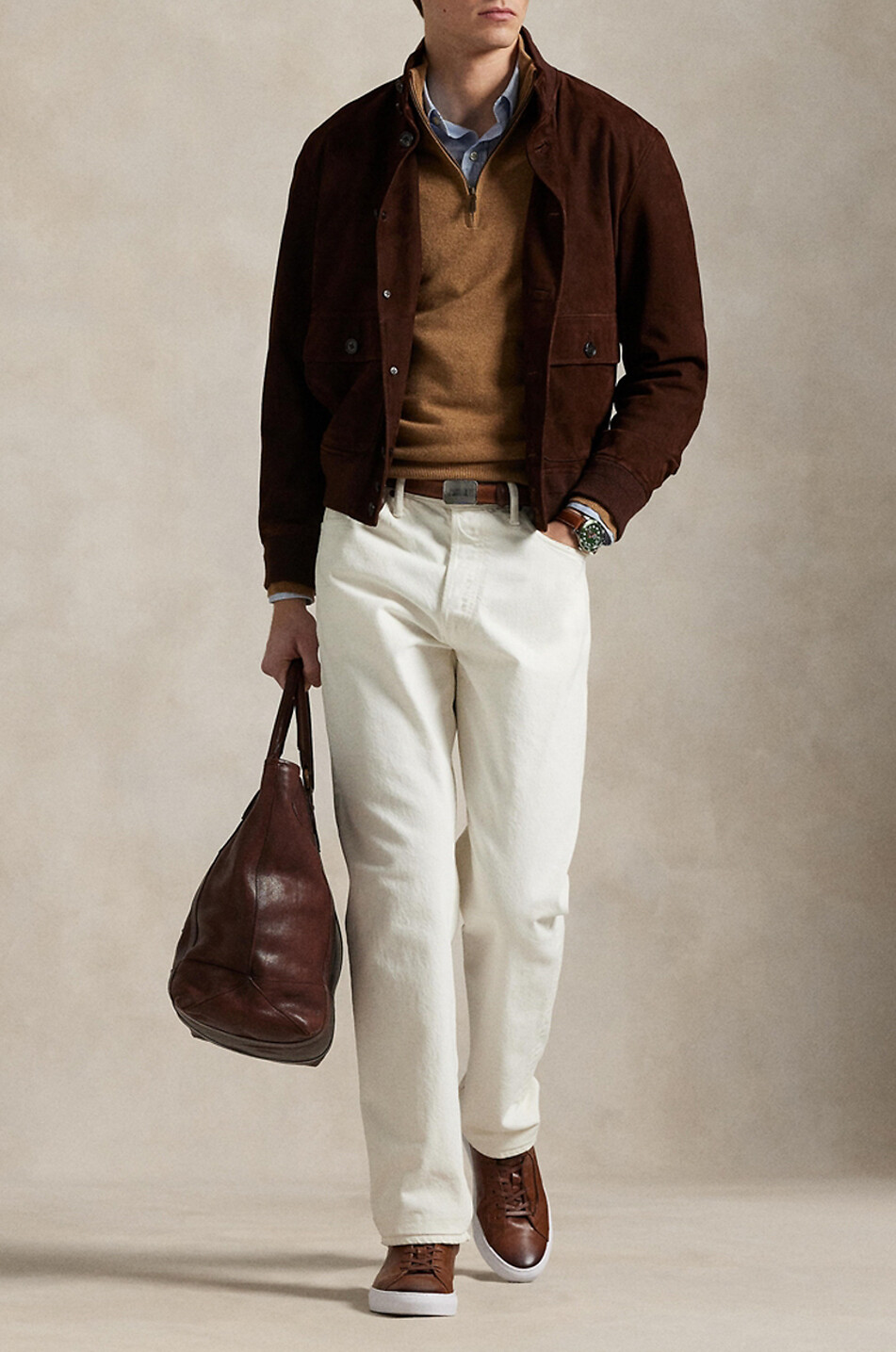 POLO RALPH LAUREN Pony half-zip stand-up collar wool jumper Men LIGHT BROWN 2