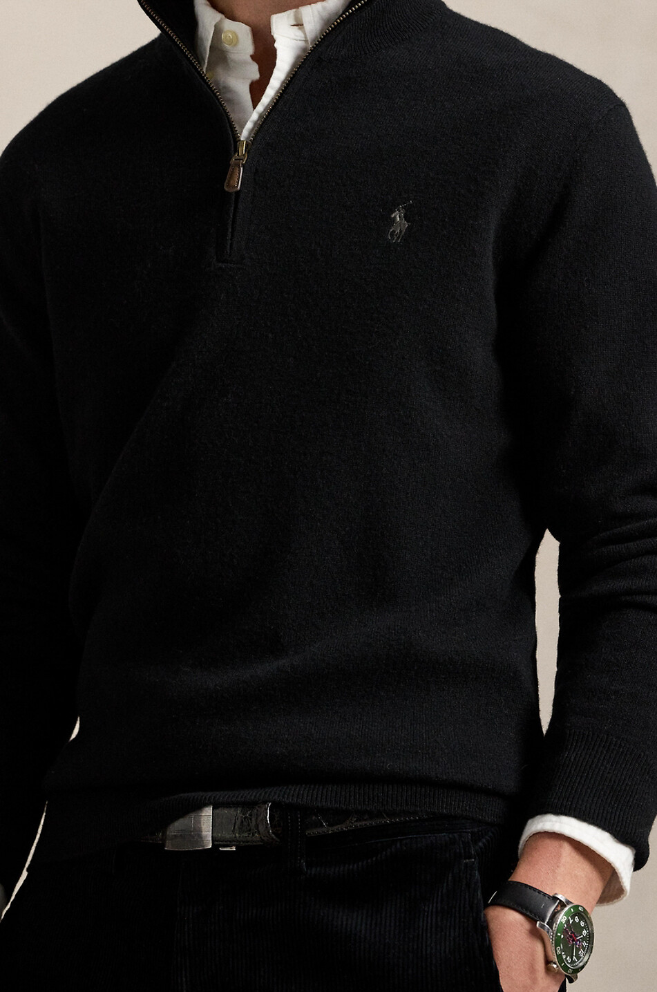 POLO RALPH LAUREN Pony half-zip stand-up collar wool jumper Men BLACK 4