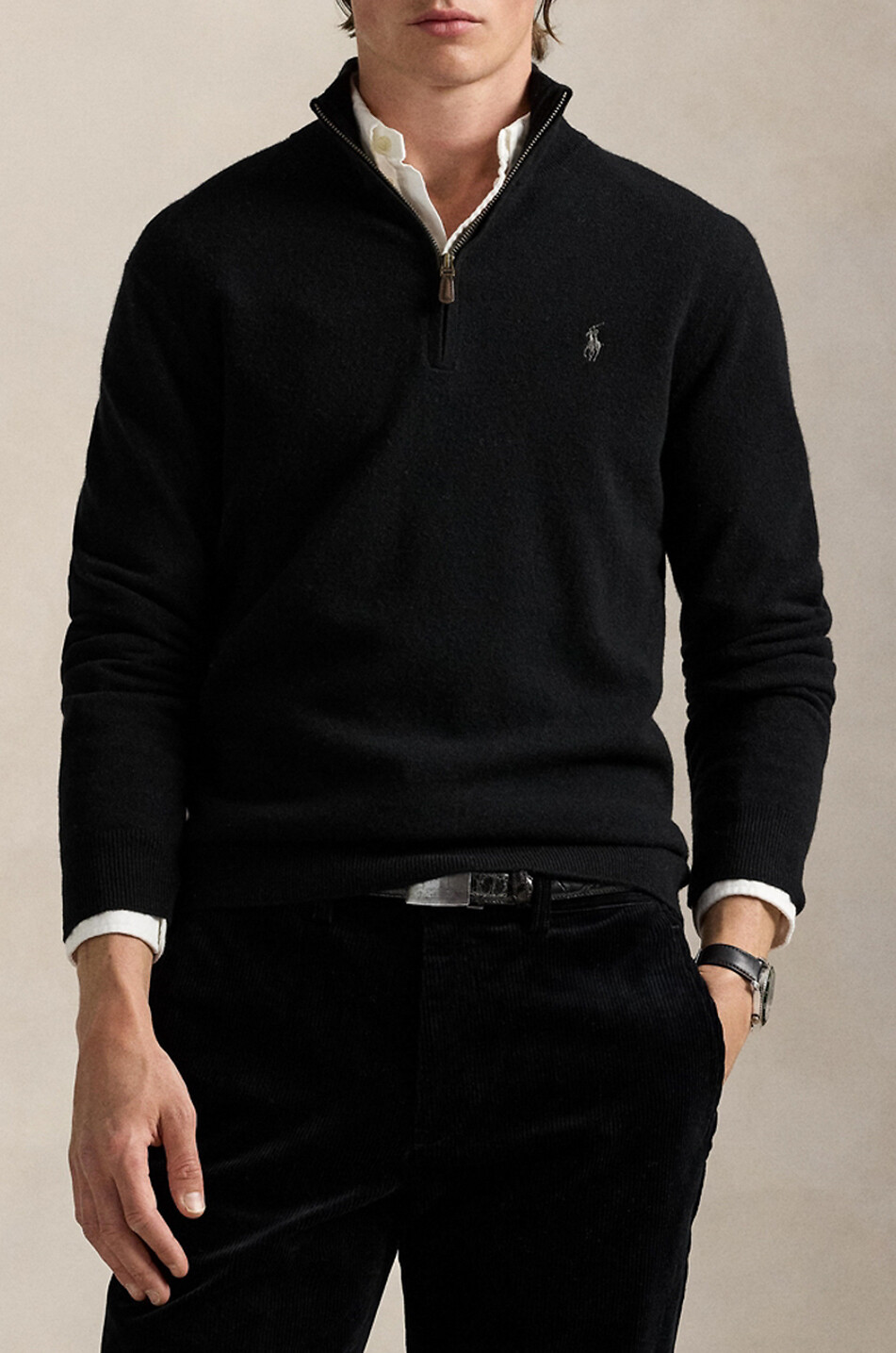 POLO RALPH LAUREN Pony half-zip stand-up collar wool jumper Men BLACK 5
