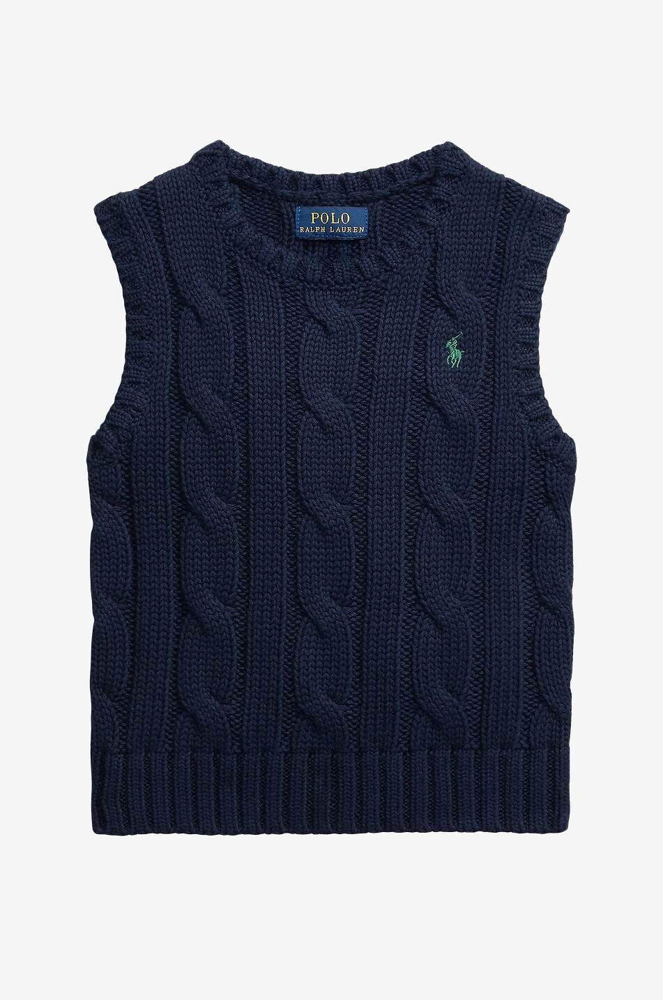POLO RALPH LAUREN Pony girls' cable-knit cotton sleeveless jumper Girl DARK BLUE 1