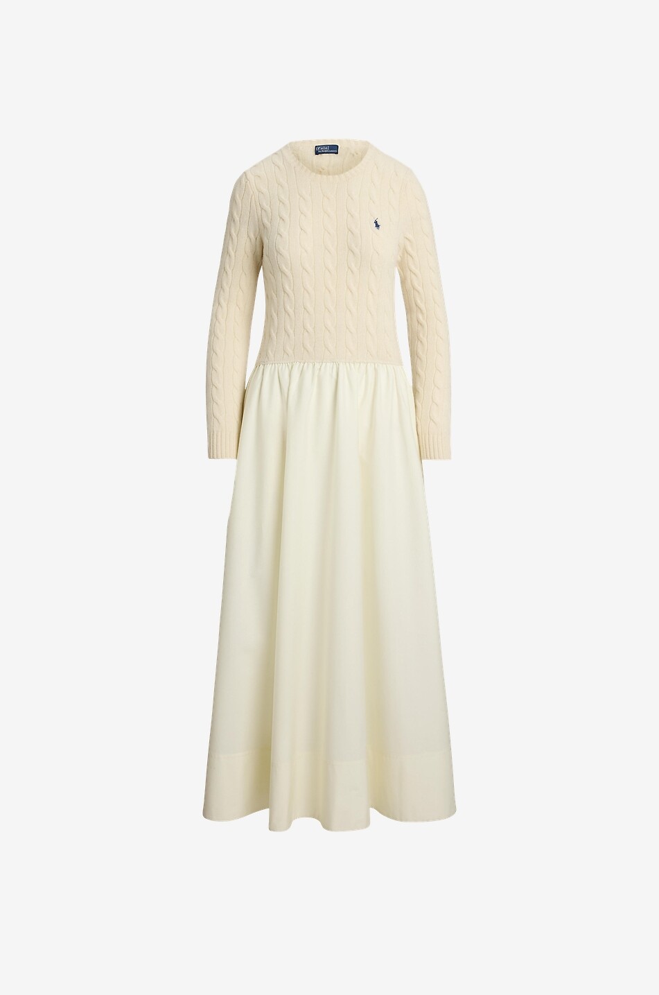 Robe longue en maille torsadée et popeline Pony POLO RALPH