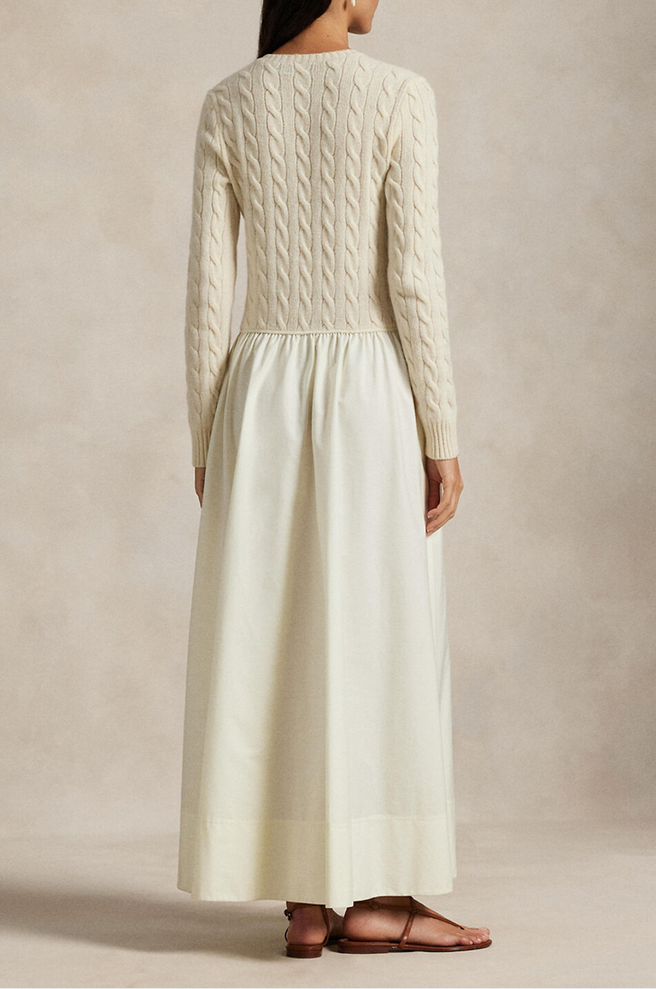 POLO RALPH LAUREN Pony long cable-knit and poplin dress Women EGGSHELL 3