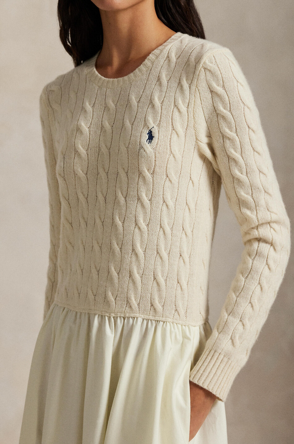 POLO RALPH LAUREN Pony long cable-knit and poplin dress Women EGGSHELL 4