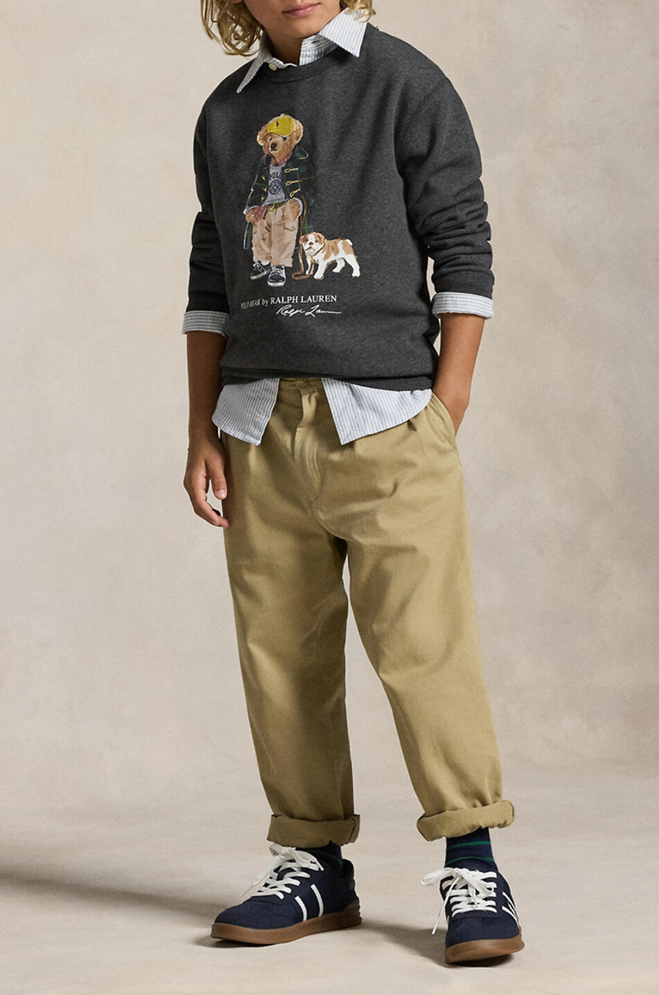 POLO RALPH LAUREN Polo Bear & Bulldog boys' mottled crewneck sweatshirt Boy DARK GREY 3