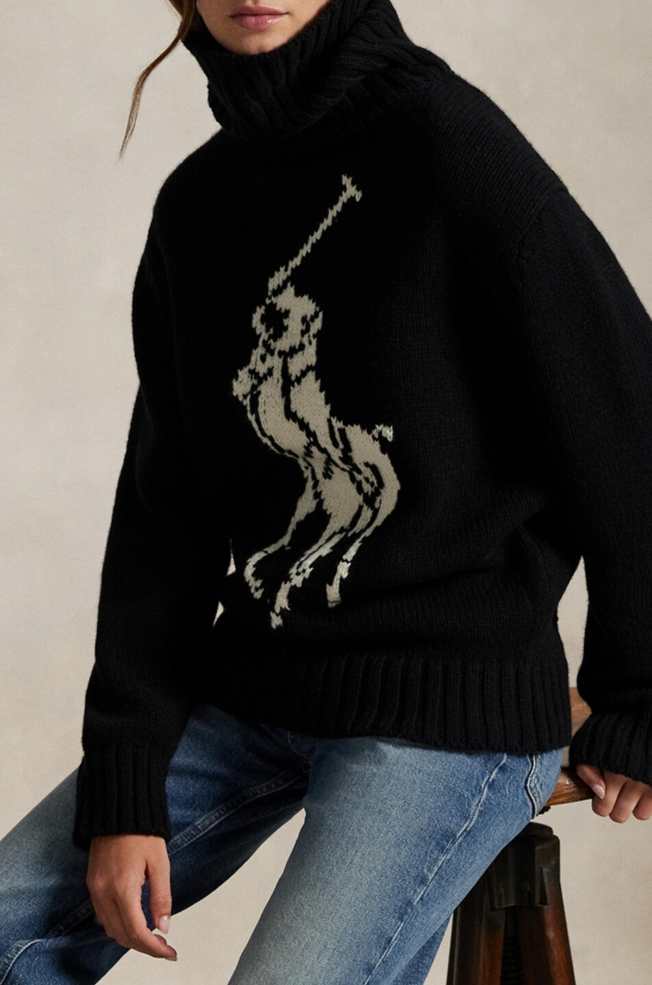 POLO RALPH LAUREN Wollpullover mit Rollkragen Big Pony Damen SCHWARZ 8