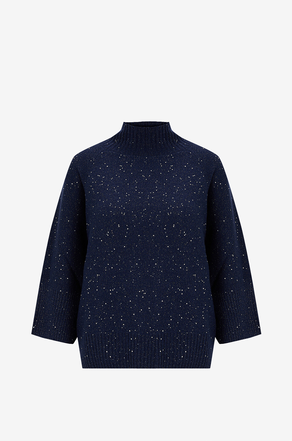 3/4 sleeve garter-stitch sequin-adorned jumper