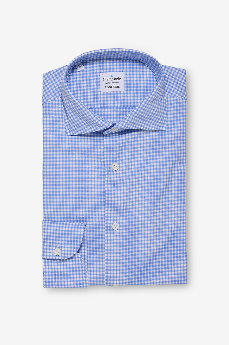 GIAMPAOLO Gingham check cotton shirt with Italian collar Men LIGHT BLUE 1
