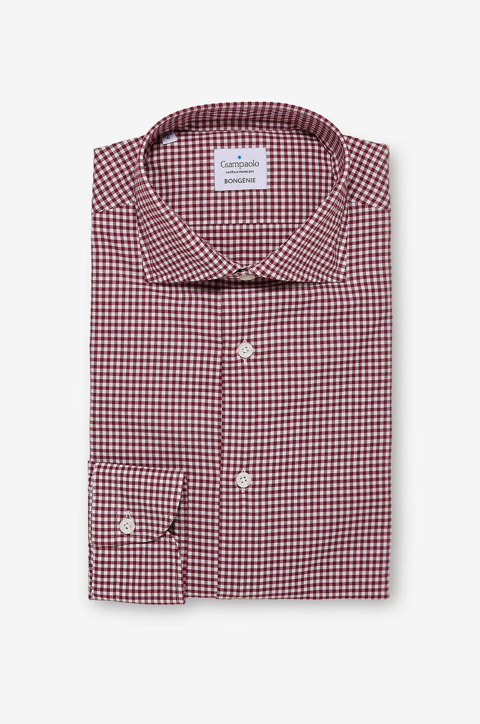 GIAMPAOLO Gingham check cotton shirt with Italian collar Men DARK RED 1