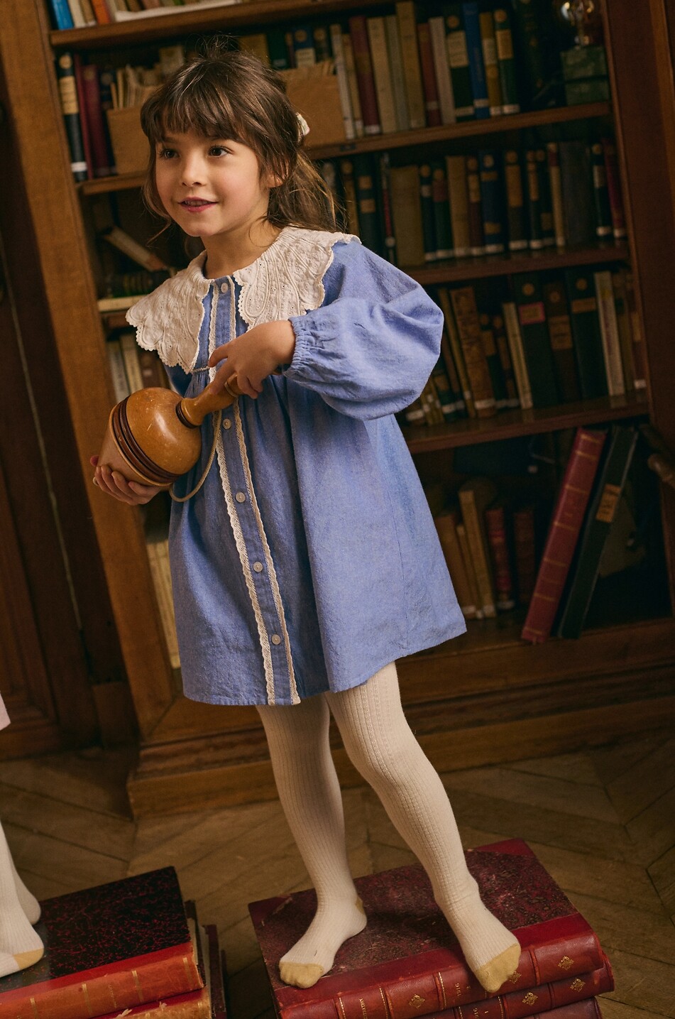 LOUISE MISHA Robe empire fille en coton bio Hyacinte Fille BLEU 2