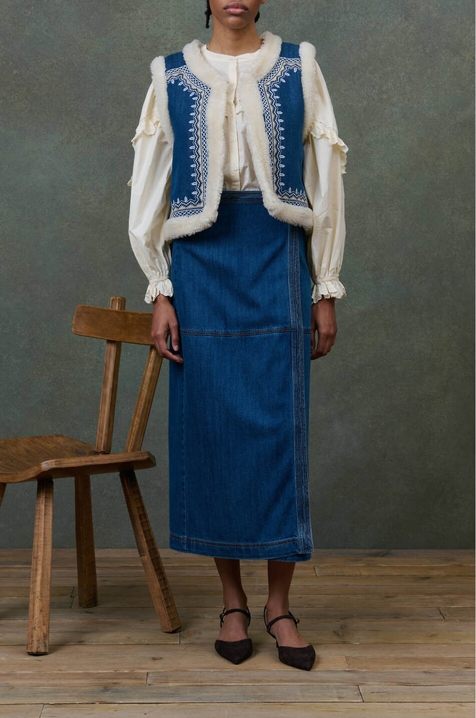 LOUISE MISHA Wendegilet aus Denim und Kunstfell Figara Damen BLAU 4