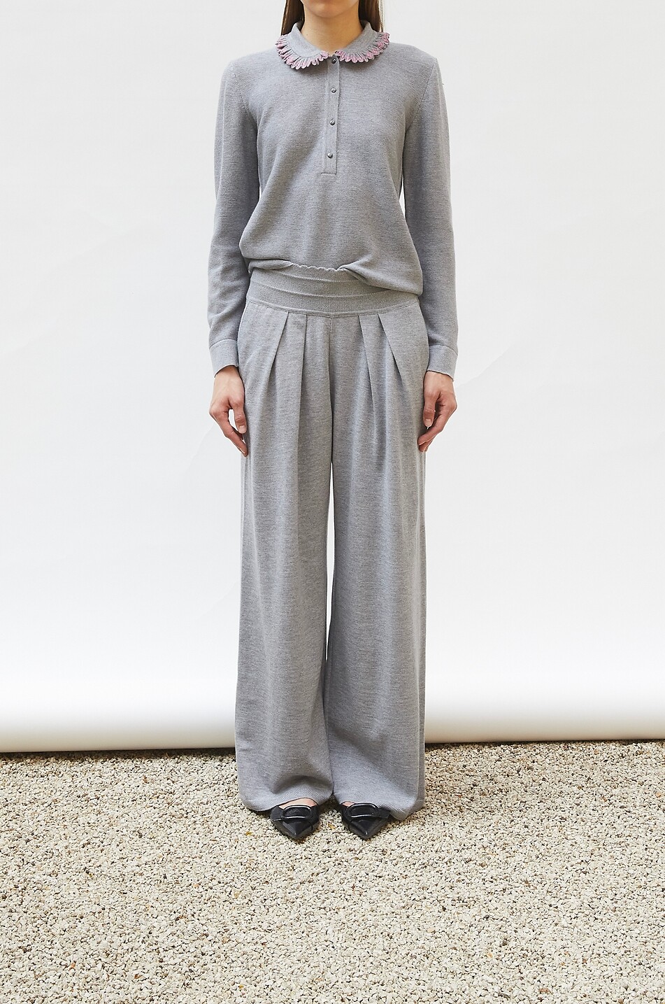 MOLLI Pantalon à pinces large en maille Lauren2 Femme GRIS 3