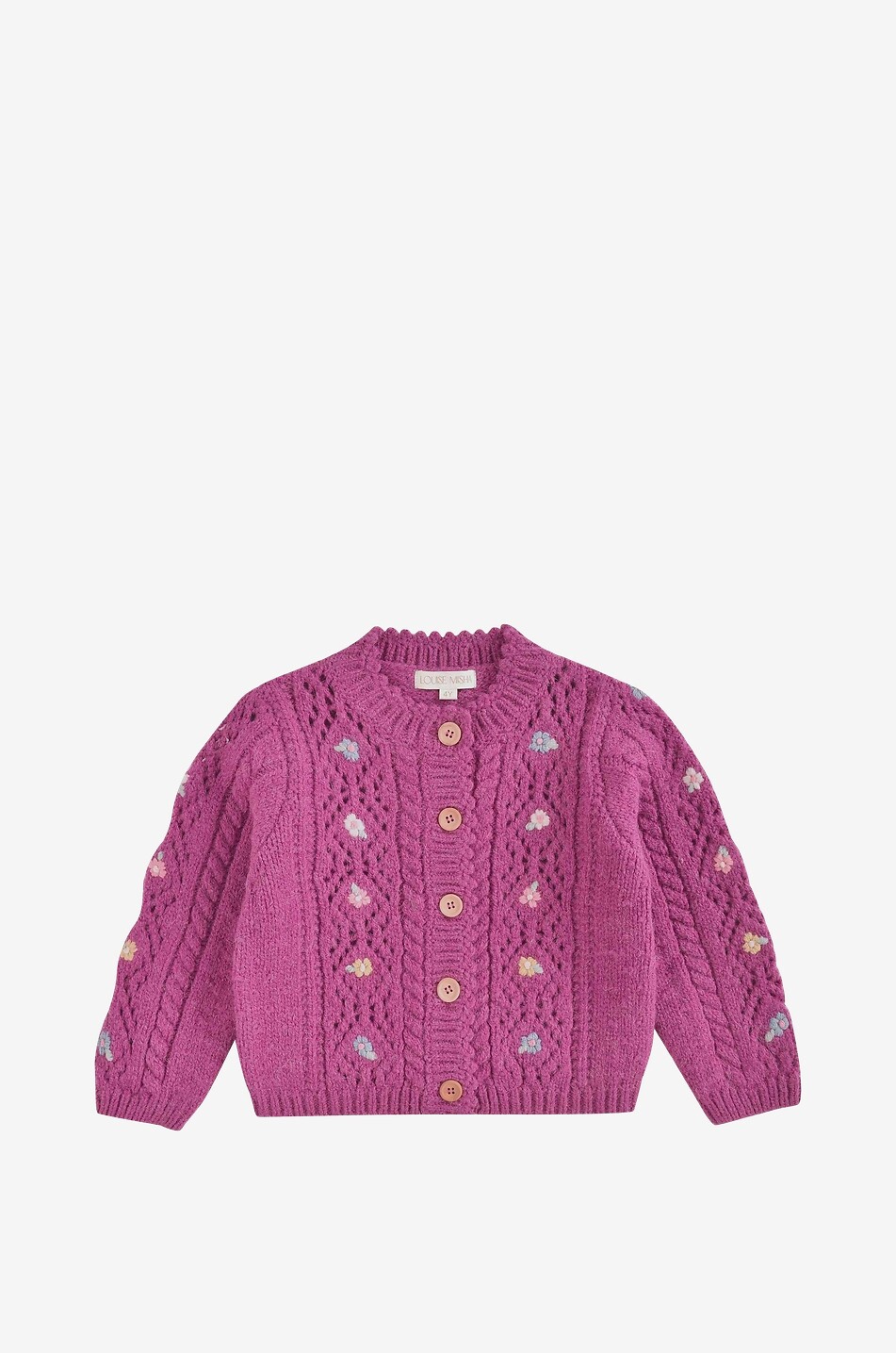 Cardigan ajouré en laine mélangée brodé fleurs fille Monyla