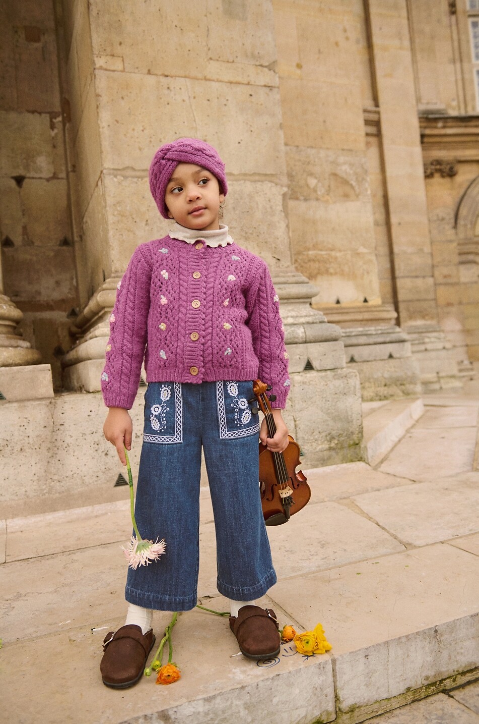 LOUISE MISHA Cardigan ajouré en laine mélangée brodé fleurs fille Monyla Fille ROSE FONCÉ 2