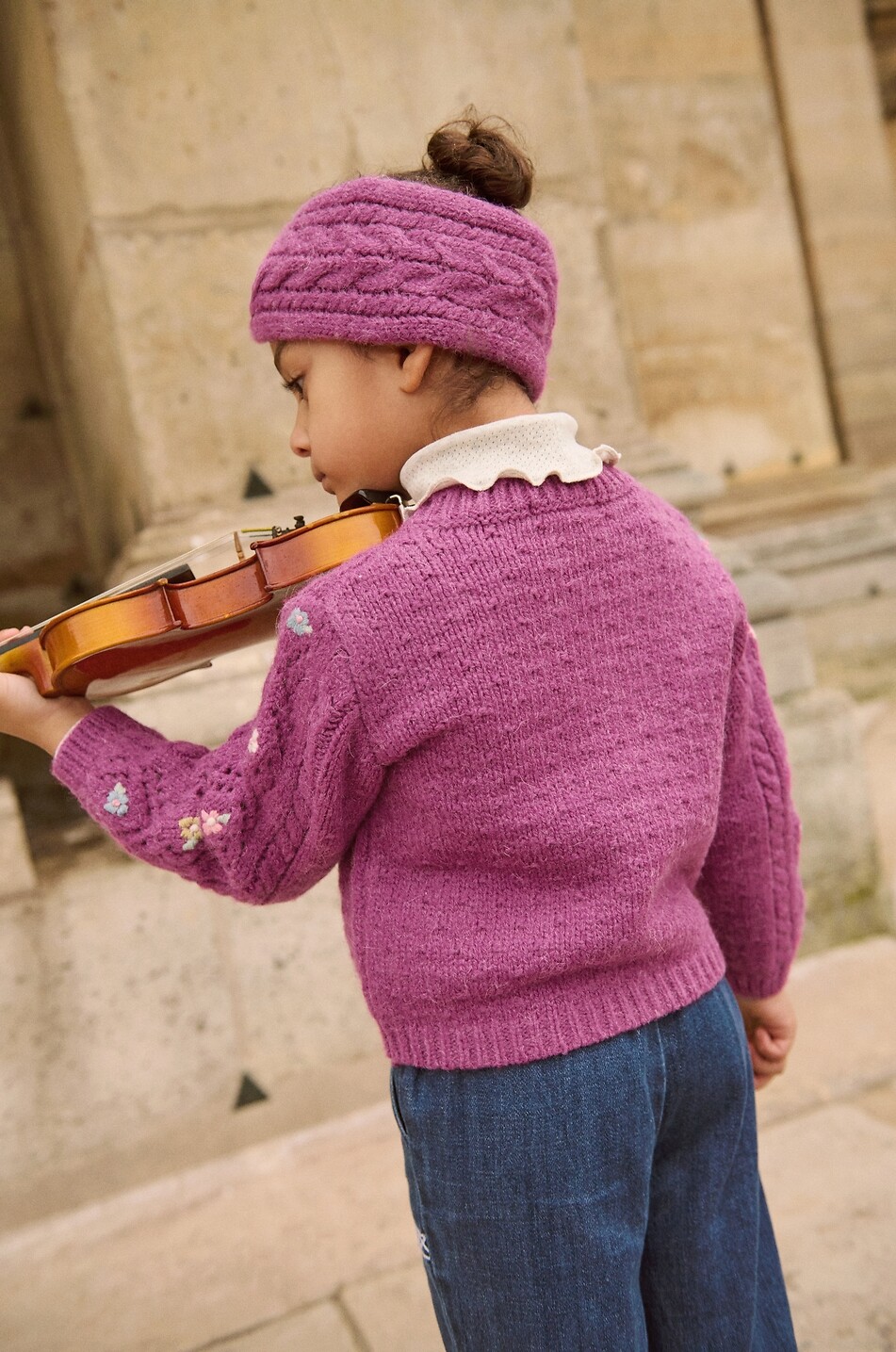LOUISE MISHA Cardigan ajouré en laine mélangée brodé fleurs fille Monyla Fille ROSE FONCÉ 3
