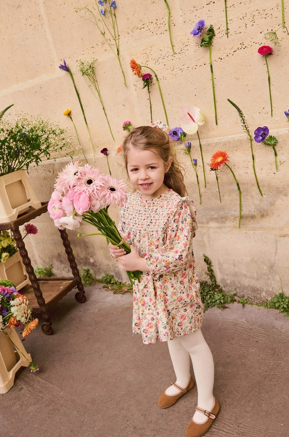 LOUISE MISHA Robe fleurie en coton bio fille Saralou Fille Beige clair 5