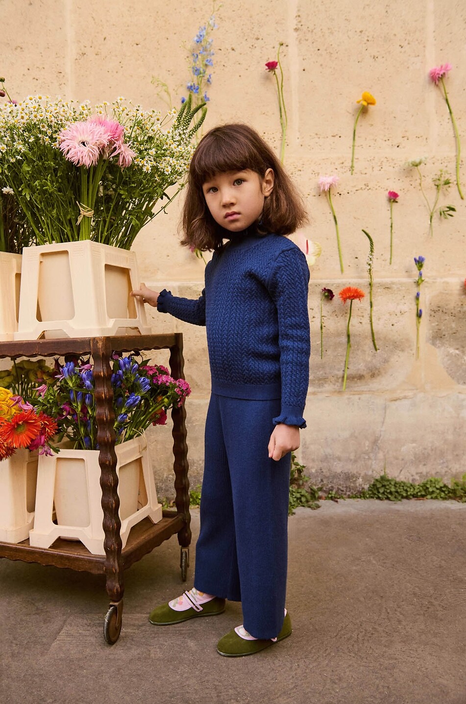LOUISE MISHA Pantalon large en maille de laine et coton fille Salia Fille BLEU FONCE 2