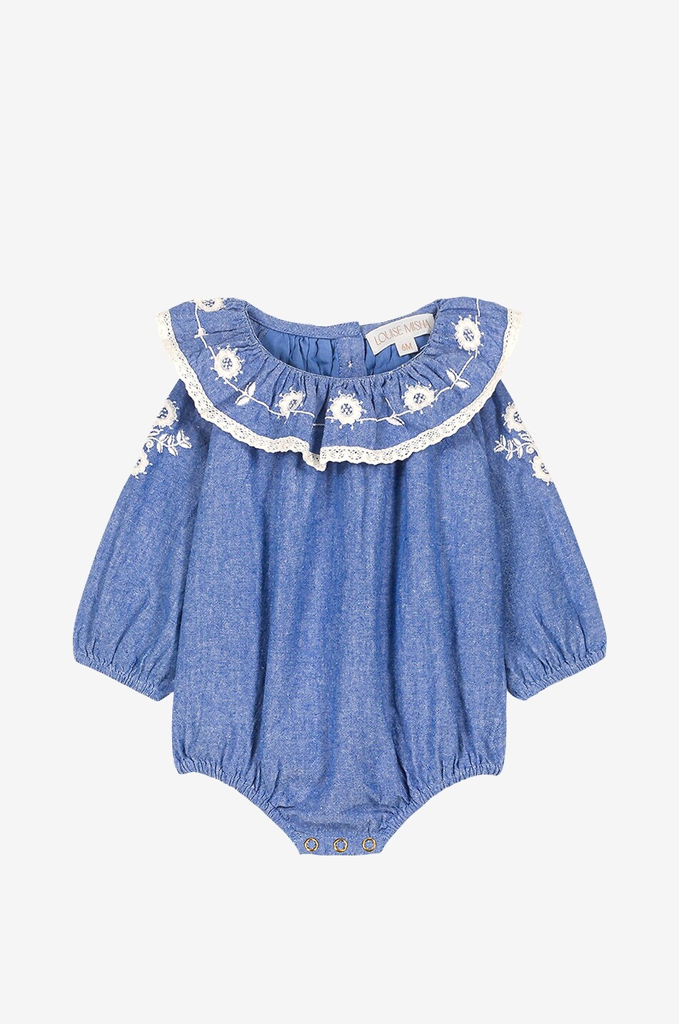 Barboteuse bébé en chambray brodée Ilani