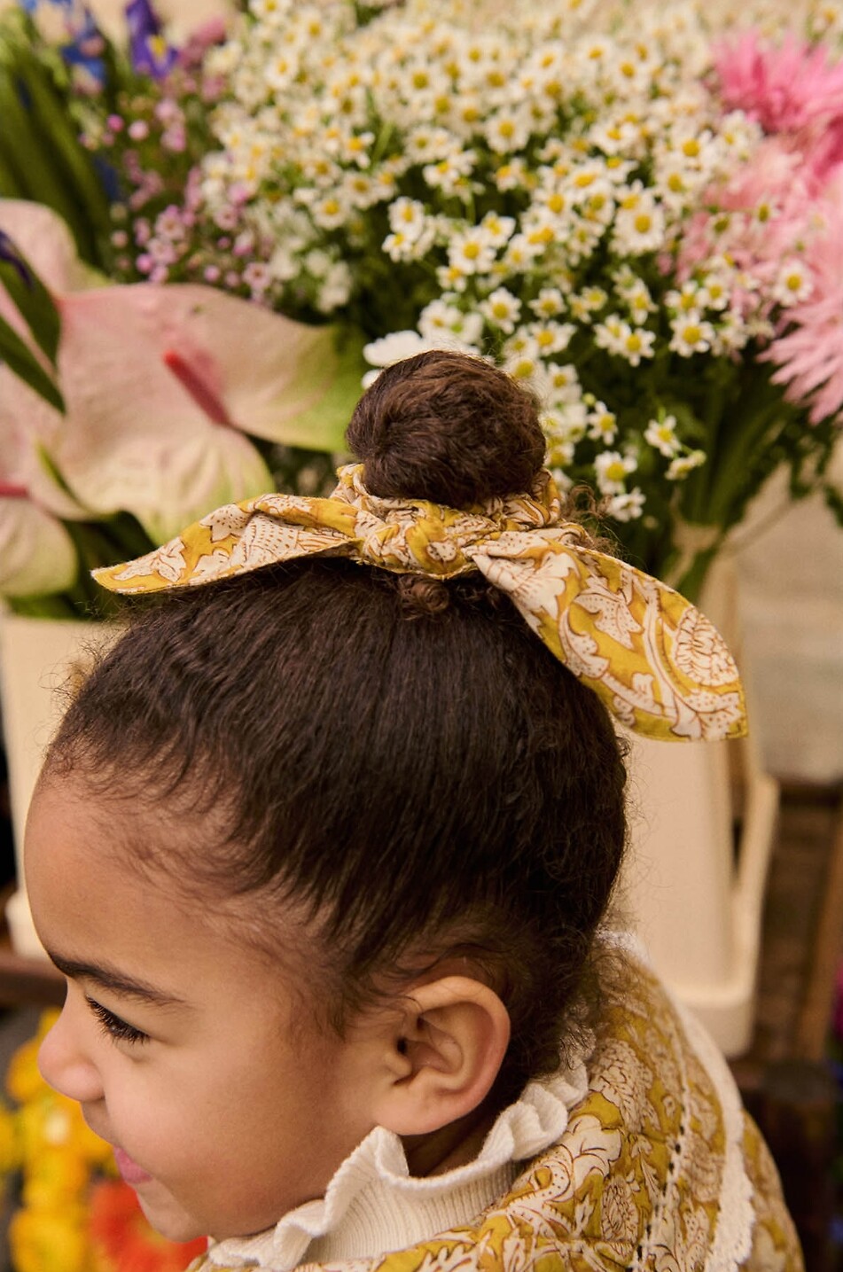 LOUISE MISHA Chloe floral pattern organic cotton girl's scrunchie Girl DARK YELLOW 2